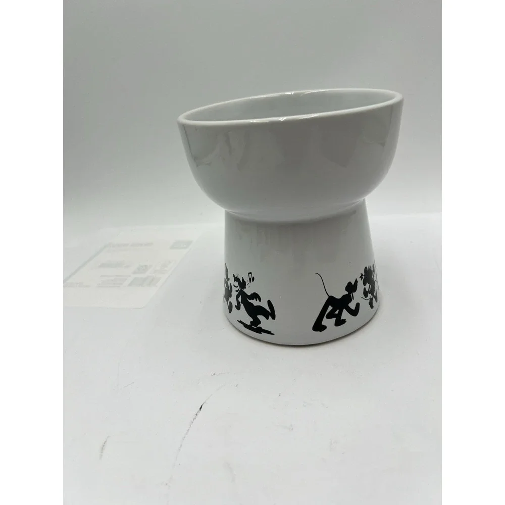 Disney Mickey Mouse Elevated Ceramic Cat Bowl 1.5 Cup Chewy White Black 291403